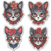 Halloween Feline Sugar Skull Collection Aufkleber (Vorderseite)