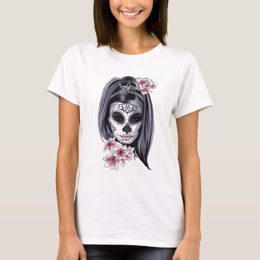 Halloween Female Sugar Skull T-Shirt (Vorderseite)