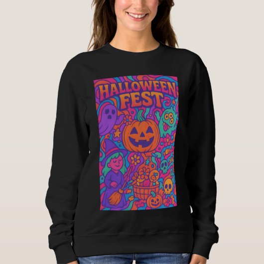 Halloween Fest bunt Retro Männchen Unisex Sweatshirt (Vorderseite)
