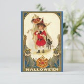 Halloween Fest Einladung Vintagen Katzen Kind (Stehend Vorderseite)