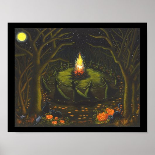 Halloween, Feuer, Hexen, Schwarz, Katze.Mäuse, Wal Poster (Vorne)