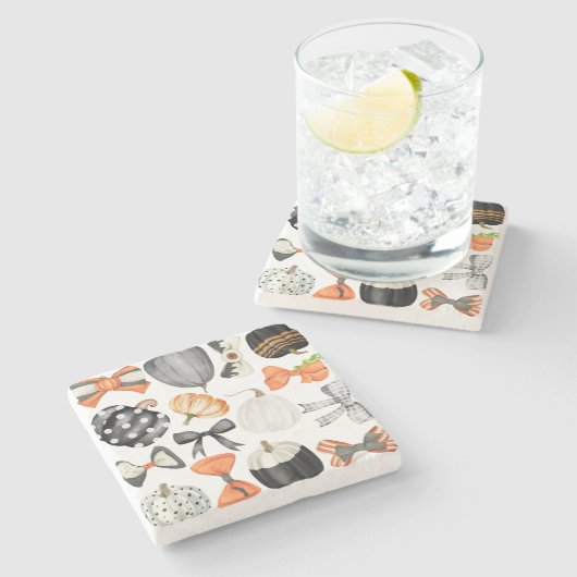 Halloween-Fieberbogen-Wasserfarben-Kürbis Steinuntersetzer (Seitenansicht)