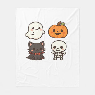 Halloween-Figuren – Geist, Kürbis, schwarze Katze Fleecedecke