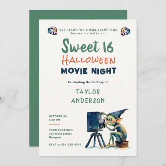 Halloween Filmabend Niedlich Gremlin Fun Sweet 16 Einladung (Vorne/Hinten)