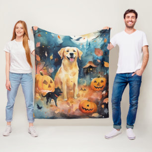 Halloween Finnischer Lappund mit Kürbissen Gruseli Fleecedecke