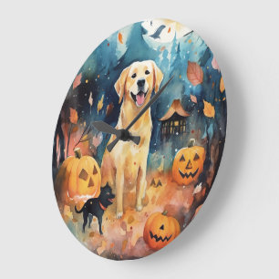 Halloween Finnischer Lappund mit Kürbissen Gruseli Große Wanduhr