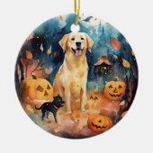 Halloween Finnischer Lappund mit Pumpkins Beängsti Keramik Ornament (Vorne)