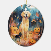 Halloween Finnischer Lappund mit Pumpkins Beängsti Keramik Ornament (Links)
