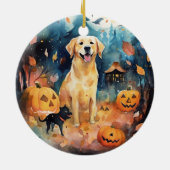 Halloween Finnischer Lappund mit Pumpkins Beängsti Keramik Ornament (Hinten)