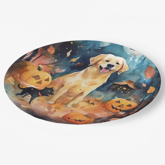 Halloween Finnischer Lappund mit Pumpkins Beängsti Pappteller (Schrägansicht)