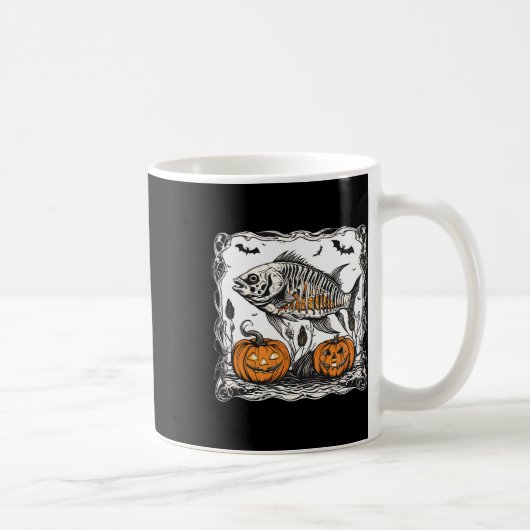 Halloween Fish Skeleton Funny Spooky Fish Bone Gra Kaffeetasse (Rechts)