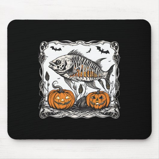 Halloween Fish Skeleton Funny Spooky Fish Bone Gra Mousepad (Vorne)