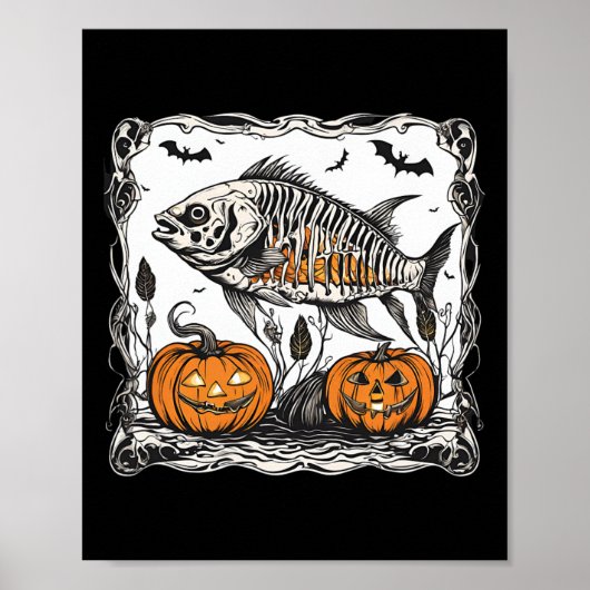 Halloween Fish Skeleton Funny Spooky Fish Bone Gra Poster (Vorne)