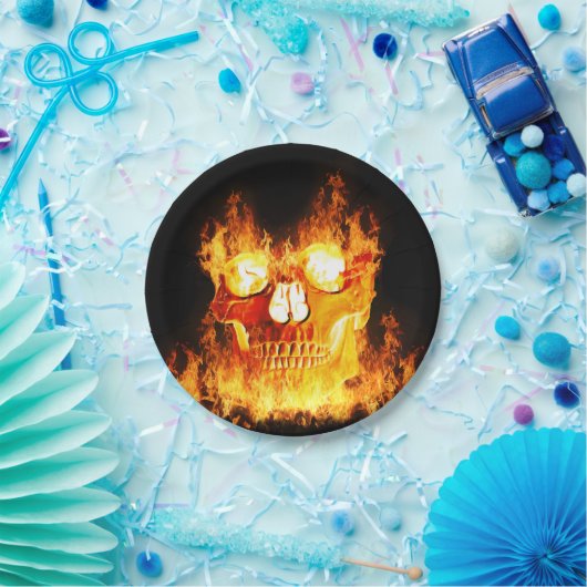 Halloween Flaming Skull Pappteller (Party)
