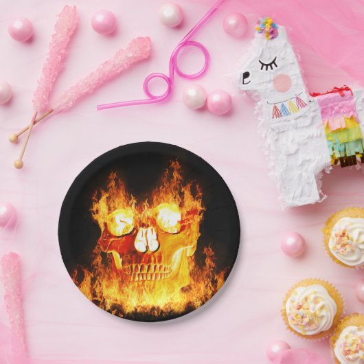 Halloween Flaming Skull Pappteller (Party)