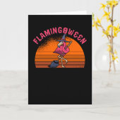 Halloween Flamingo Flamingoween Hexe Broom Retro Karte (Gelbe Blume)
