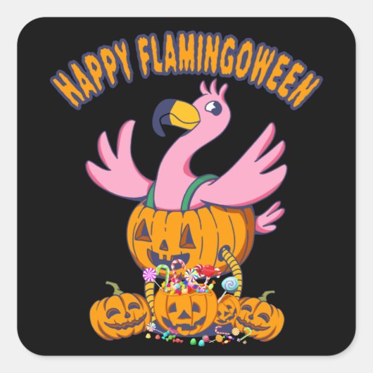 Halloween Flamingo Happy Flamingoween Kids Quadratischer Aufkleber (Vorderseite)