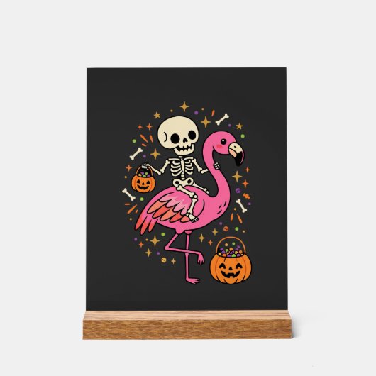 Halloween Flamingo Skelett Candy Eimer Vektor De Acrylschild (Vorderseite)