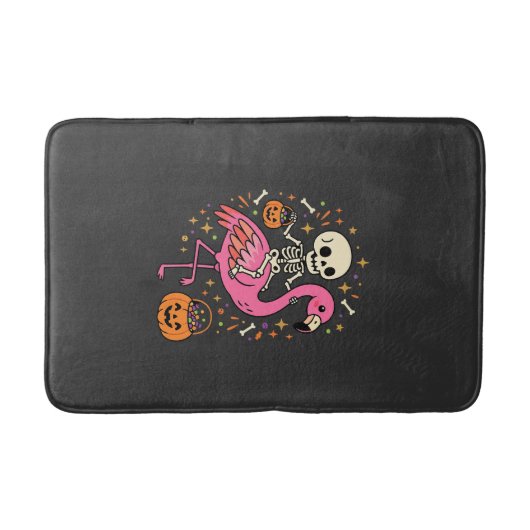 Halloween Flamingo Skelett Candy Eimer Vektor De Badematte (Vorderseite)