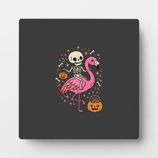 Halloween Flamingo Skelett Candy Eimer Vektor De Fotoplatte (Vorderseite)