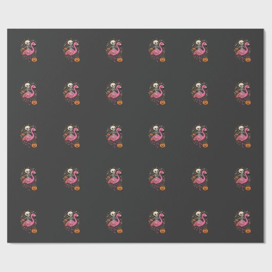 Halloween Flamingo Skelett Candy Eimer Vektor De Geschenkpapier (Flach)