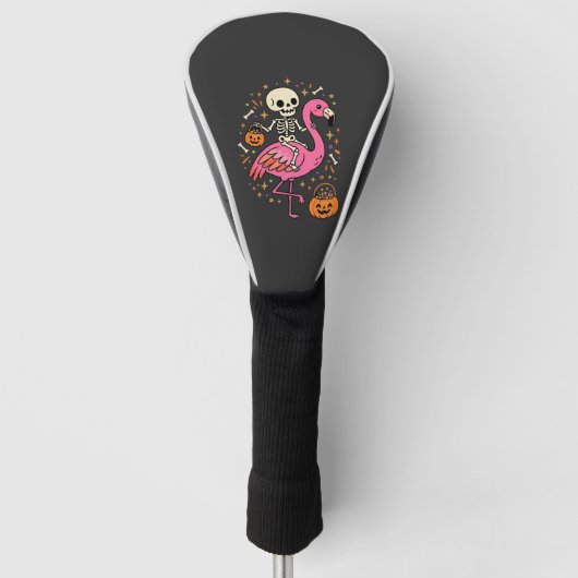 Halloween Flamingo Skelett Candy Eimer Vektor De Golf Headcover (Vorderseite)