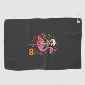 Halloween Flamingo Skelett Candy Eimer Vektor De Golfhandtuch (Horizontal)