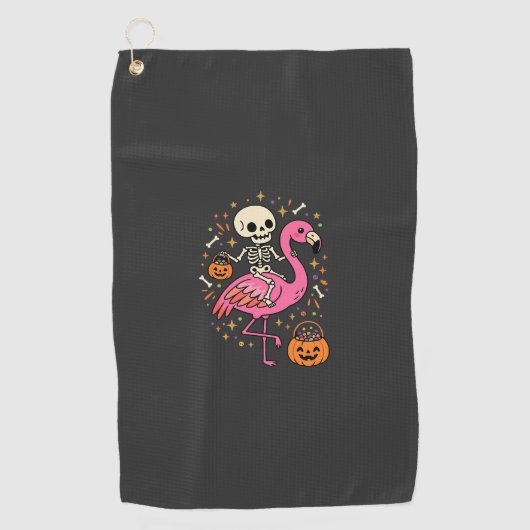 Halloween Flamingo Skelett Candy Eimer Vektor De Golfhandtuch (Vorderseite)