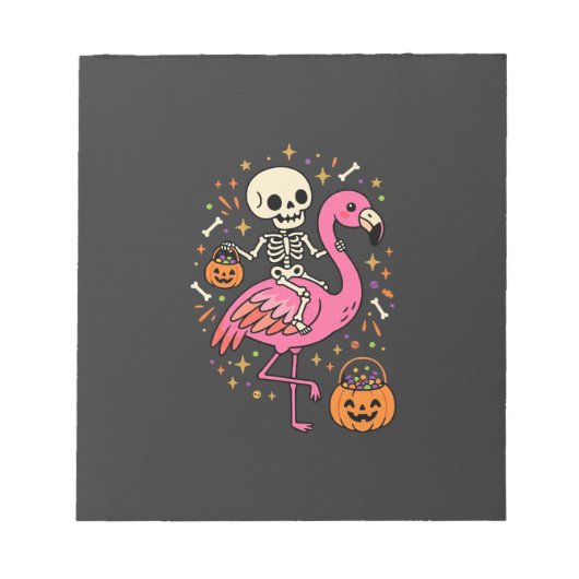 Halloween Flamingo Skelett Candy Eimer Vektor De Notizblock (Vorderseite)
