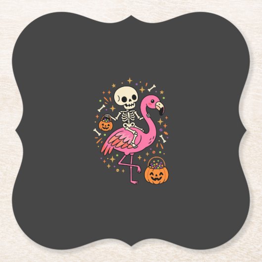Halloween Flamingo Skelett Candy Eimer Vektor De Untersetzer (Vorderseite)