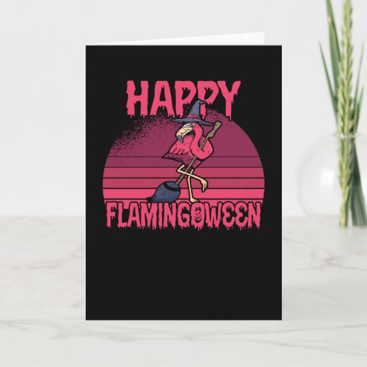 Halloween Flamingoween Witz Broom Retro Karte (Vorderseite)