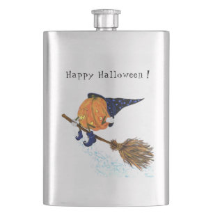Halloween Flasch Pumpkin Flying Broom Flachmann