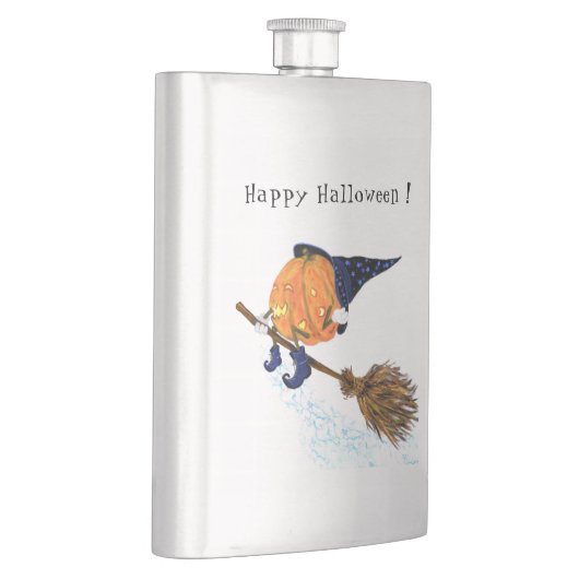 Halloween Flasch Pumpkin Flying Broom Flachmann (Rechts)