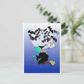 Halloween-Fledermaus kackte mit Hexe Postkarte (Stehend Vorderseite)