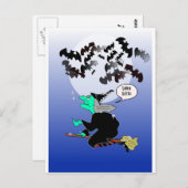 Halloween-Fledermaus kackte mit Hexe Postkarte (Vorne/Hinten)