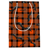 Halloween-Fledermäuse auf Kariert Mittlere Geschenktüte (Vorderseite)