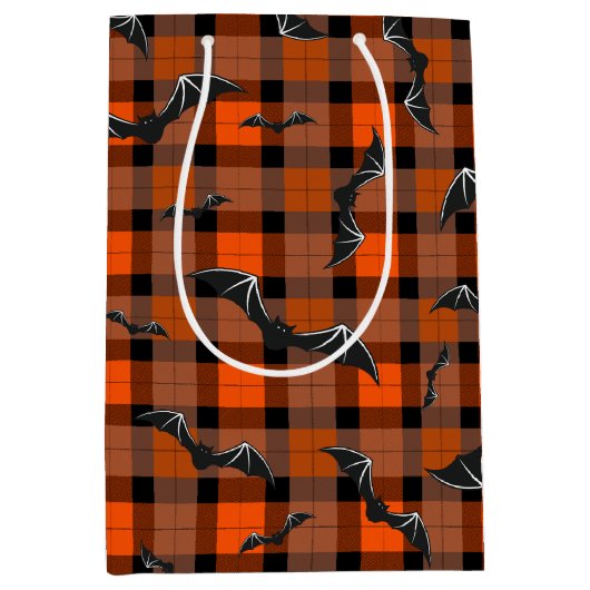 Halloween-Fledermäuse auf Kariert Mittlere Geschenktüte (Vorderseite)