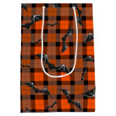 Halloween-Fledermäuse auf Kariert Mittlere Geschenktüte (Rückseite)