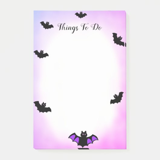 Halloween-Fledermäuse auf lila & weißen Dingen zu Post-it Klebezettel (Vorderseite)