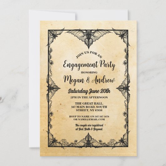 Halloween-Fledermäuse der Engagement Party Einladung (Vorderseite)