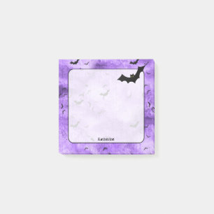 Halloween-Fledermäuse Ihr Name auf Lila Grunge Post-it Klebezettel