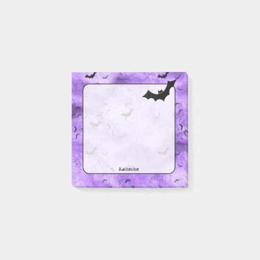 Halloween-Fledermäuse Ihr Name auf Lila Grunge Post-it Klebezettel (Vorderseite)