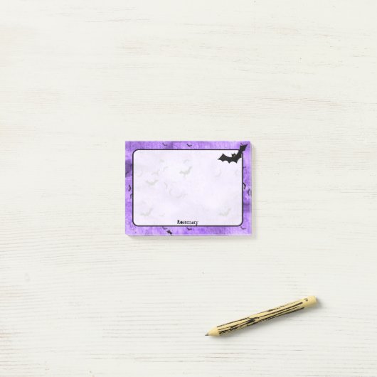 Halloween-Fledermäuse Ihr Name auf Lila Grunge Post-it Klebezettel (Auf Schreibtisch)