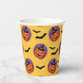 Halloween-Fledermäuse & Jack-O-Lantern-Gelbpapierk Pappbecher (Rückseite)