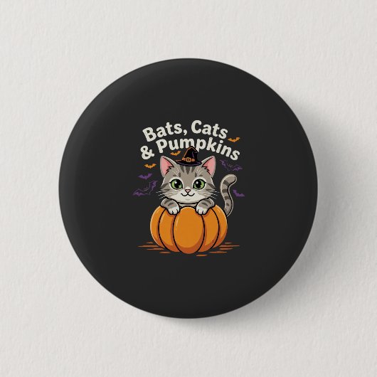 Halloween Fledermäuse Katzen und Kürbisse Süße Kät Button (Vorderseite)