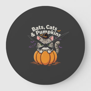 Halloween Fledermäuse Katzen und Kürbisse Süße Kät Große Wanduhr
