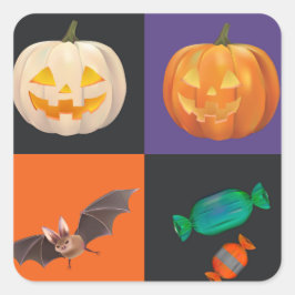 Halloween-Fledermäuse, Pumpkins, Bonbons Quadratischer Aufkleber