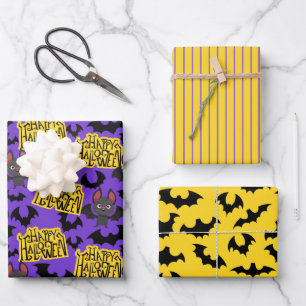 Halloween-Fledermäuse und -Buchstaben Geschenkpapier Set