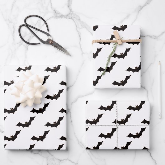 Halloween, Fledermausmuster, Trick oder Trete, Boo Geschenkpapier Set (Vorderseite)