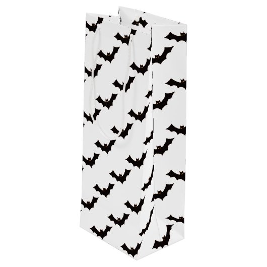 Halloween, Fledermausmuster, Trick oder Trete, Boo Geschenktüte Für Weinflaschen (Rückseite Schrägansicht)